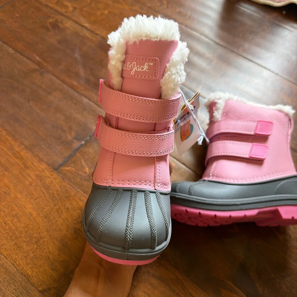 Cat & Jack Denver Pink Waterproof Snow Boots Faux Fur Trim Toddler Size 8 NEW